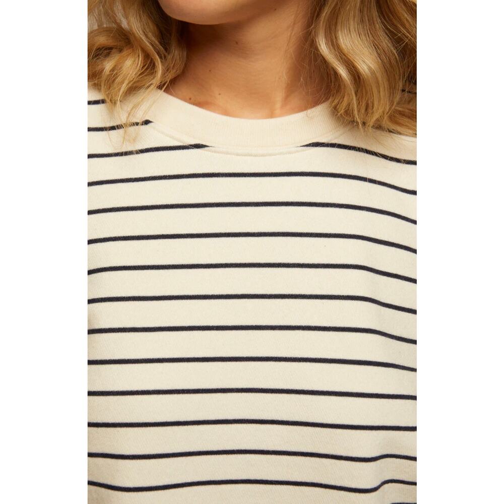 PERFECT WHITE TEE NIALL 3/4 BUBBLE SLEEVE SWEATSHIRT - NAVY AND NATURAL STRIPE